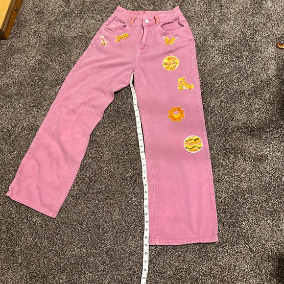 Redhawk Designs Hand Crafted Pink High Rise Jeans w/Fun Patches & Deerskin sz 26 - Picture 6 of 7